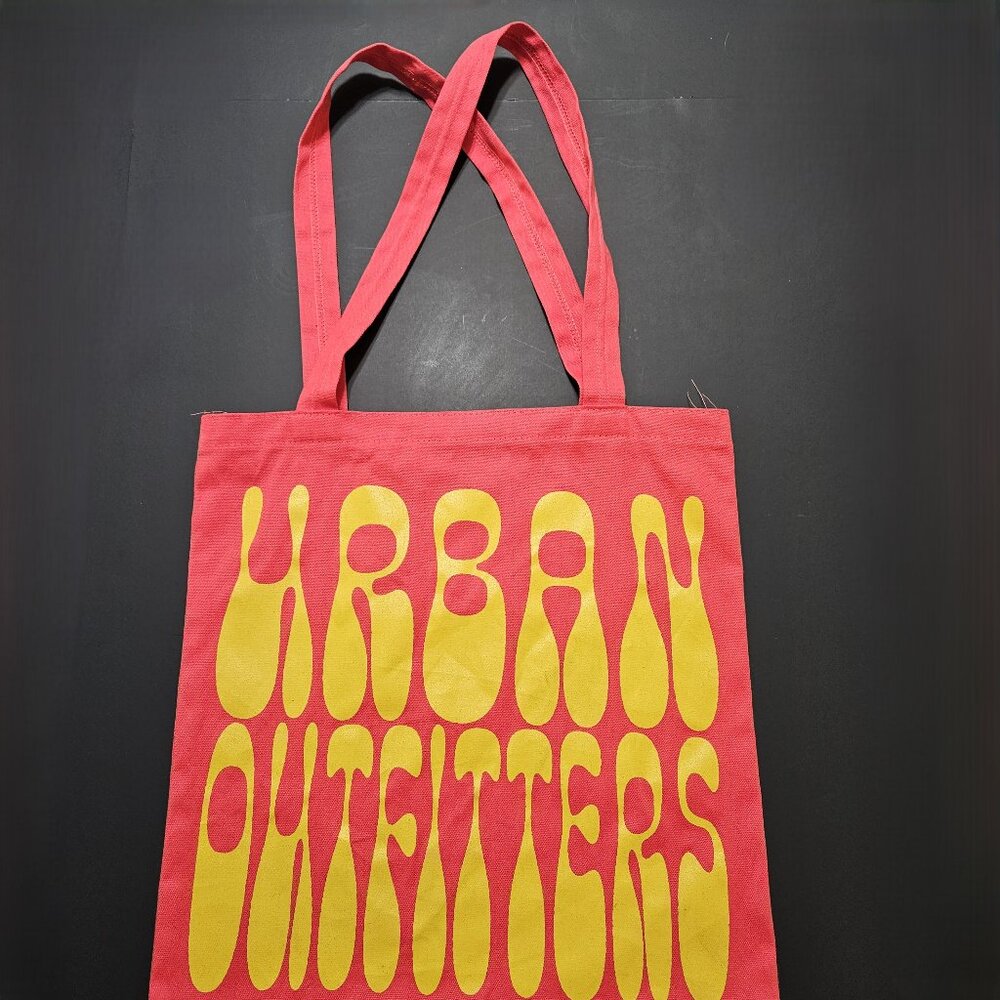 Urban Outfitters Red Canvas Tote Bag with Groovy Yellow Lettering